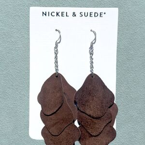 Nickel & Suede Brown Layered Earrings